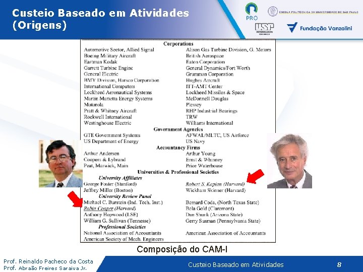 Custeio Baseado em Atividades (Origens) Composição do CAM-I Prof. Reinaldo Pacheco da Costa Prof.