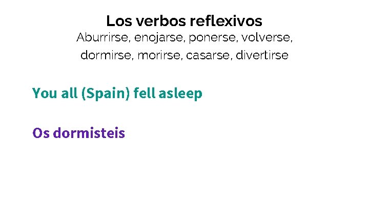 Los verbos reflexivos Aburrirse, enojarse, ponerse, volverse, dormirse, morirse, casarse, divertirse You all (Spain)
