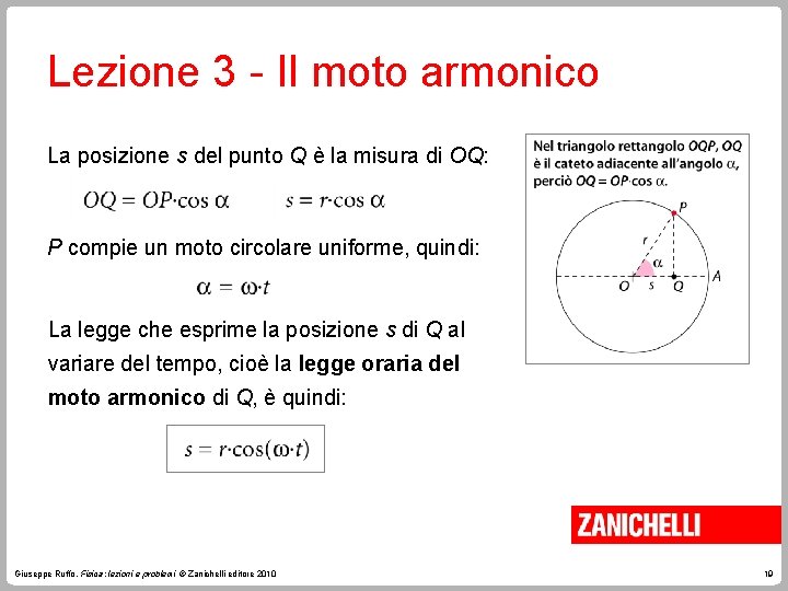 Lezione 3 - Il moto armonico La posizione s del punto Q è la