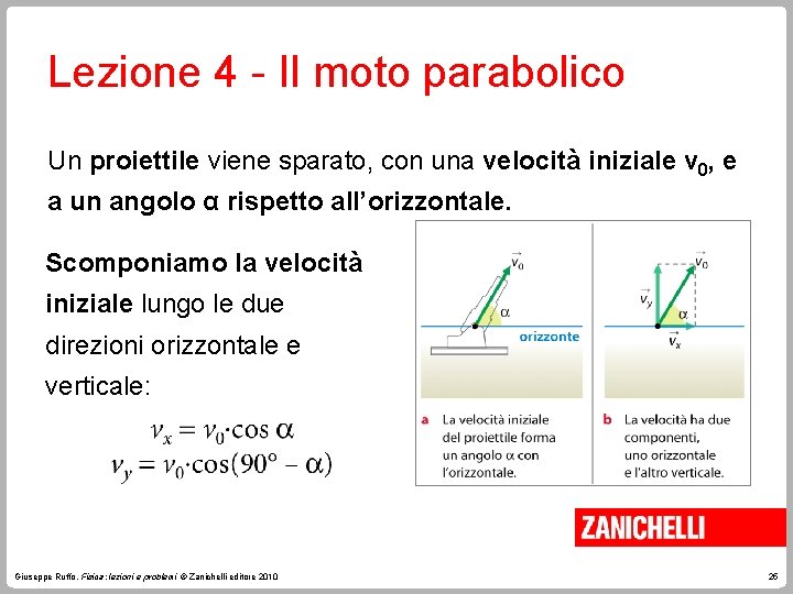 Lezione 4 - Il moto parabolico Un proiettile viene sparato, con una velocità iniziale