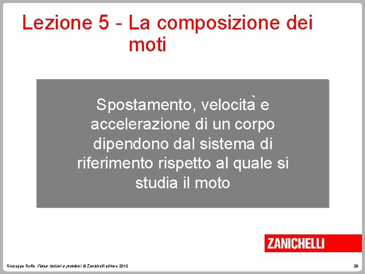 Lezione 5 - La composizione dei moti Spostamento, velocita e accelerazione di un corpo