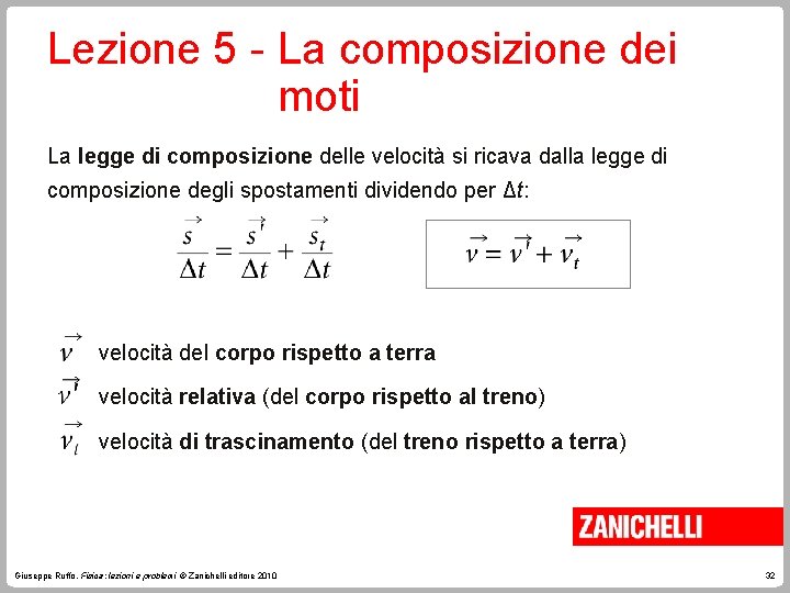 Lezione 5 - La composizione dei moti La legge di composizione delle velocità si