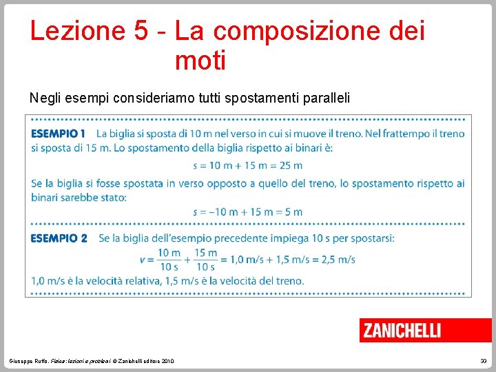 Lezione 5 - La composizione dei moti Negli esempi consideriamo tutti spostamenti paralleli Giuseppe