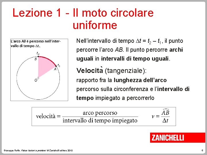 Lezione 1 - Il moto circolare uniforme Nell’intervallo di tempo ∆t = t 2