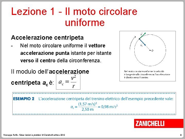 Lezione 1 - Il moto circolare uniforme Accelerazione centripeta - Nel moto circolare uniforme