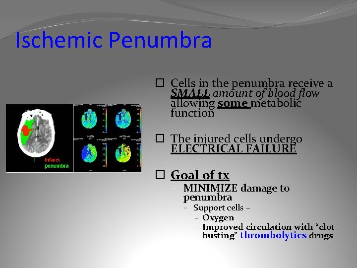 Ischemic Penumbra Cells in the penumbra receive a SMALL amount of blood flow allowing