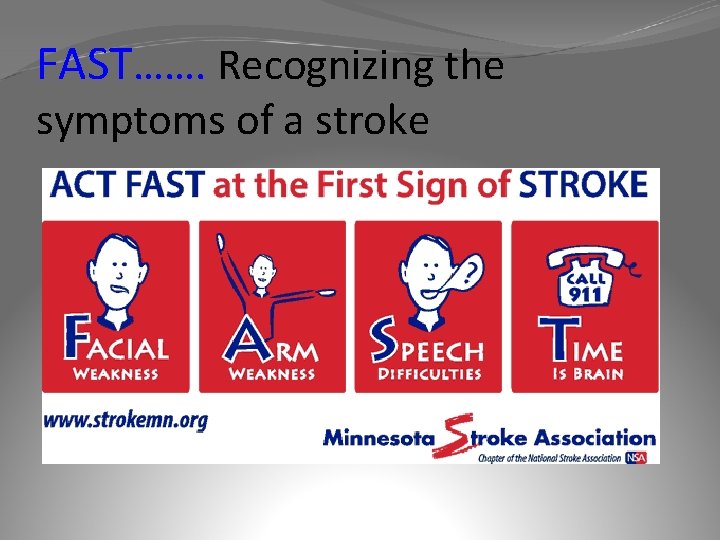 FAST……. Recognizing the symptoms of a stroke 