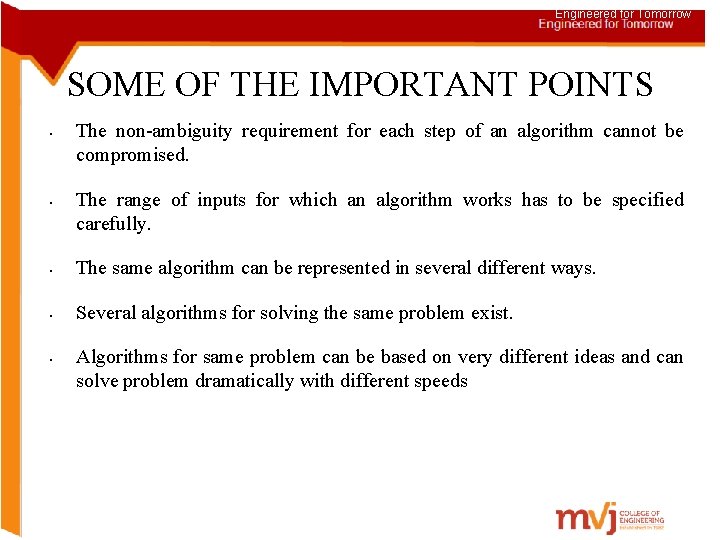 Engineered for Tomorrow SOME OF THE IMPORTANT POINTS • • The non-ambiguity requirement for