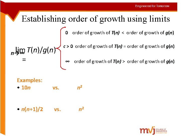 Establishing order of growth using limits 0 order of growth of T(n) < order