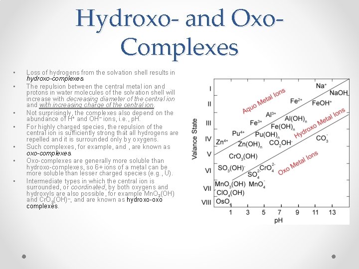 Hydroxo- and Oxo. Complexes • • Loss of hydrogens from the solvation shell results