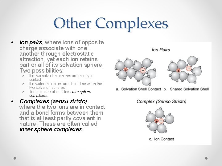 Other Complexes • Ion pairs, where ions of opposite charge associate with one another