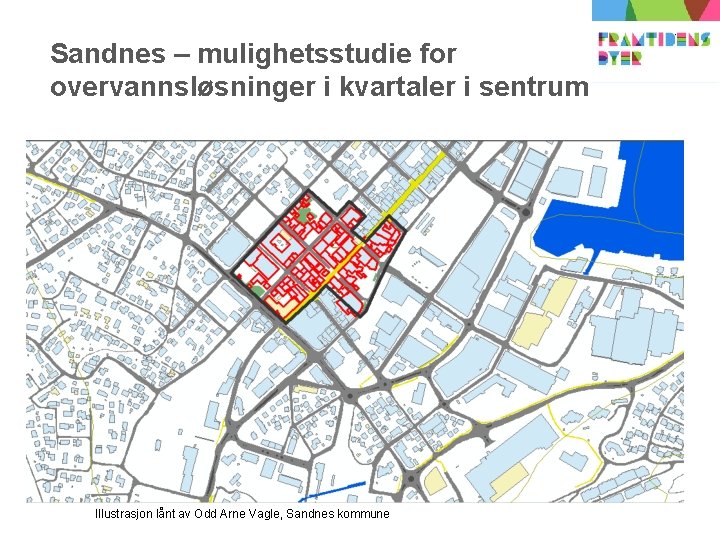 Sandnes – mulighetsstudie for overvannsløsninger i kvartaler i sentrum Illustrasjon lånt av Odd Arne