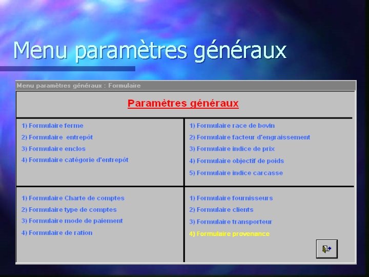 Menu paramètres généraux 