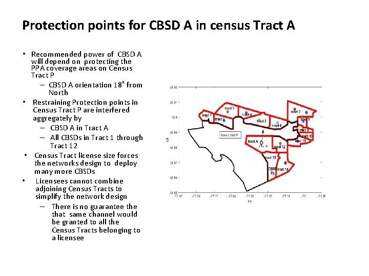 Protection points for CBSD A in census Tract A • Recommended power of CBSD