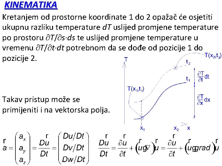 KINEMATIKA Kretanjem od prostorne koordinate 1 do 2 opažač će osjetiti ukupnu razliku temperature