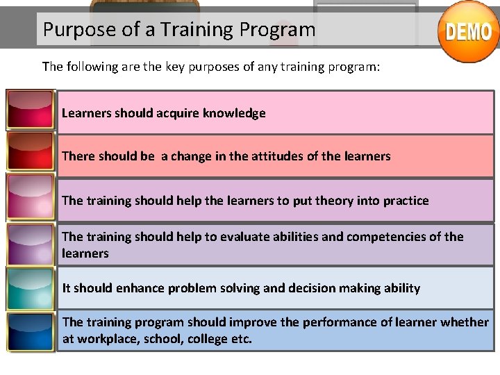 Purpose of a Training Program The following are the key purposes of any training