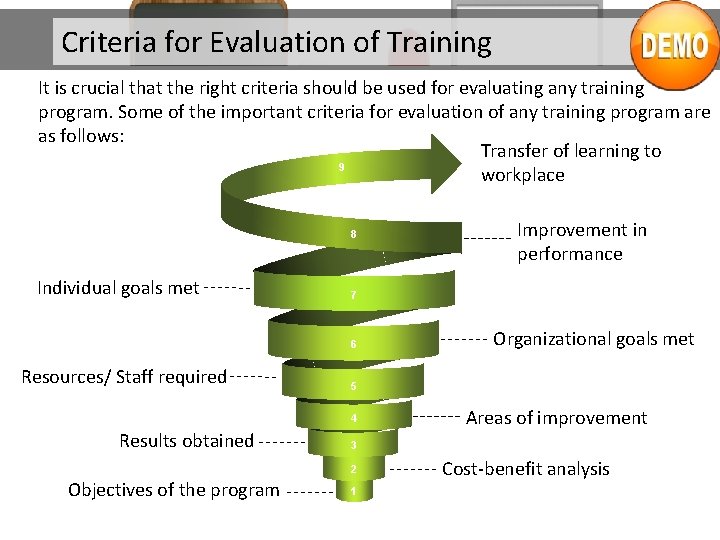 Criteria for Evaluation of Training It is crucial that the right criteria should be