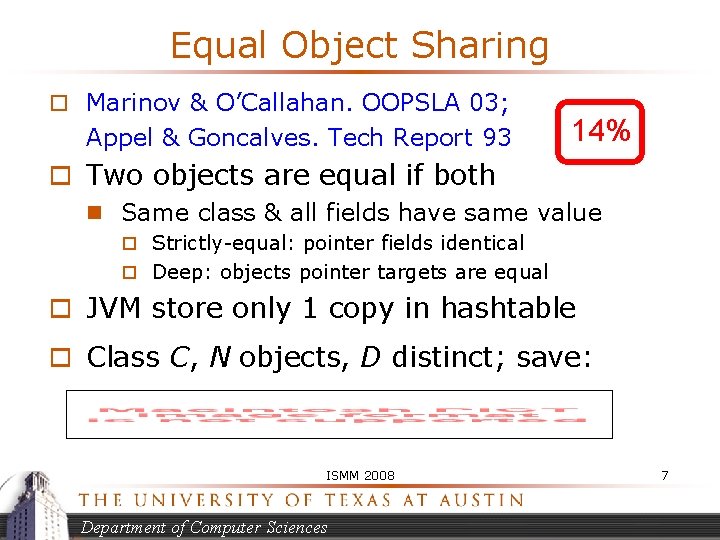 Equal Object Sharing o Marinov & O’Callahan. OOPSLA 03; Appel & Goncalves. Tech Report