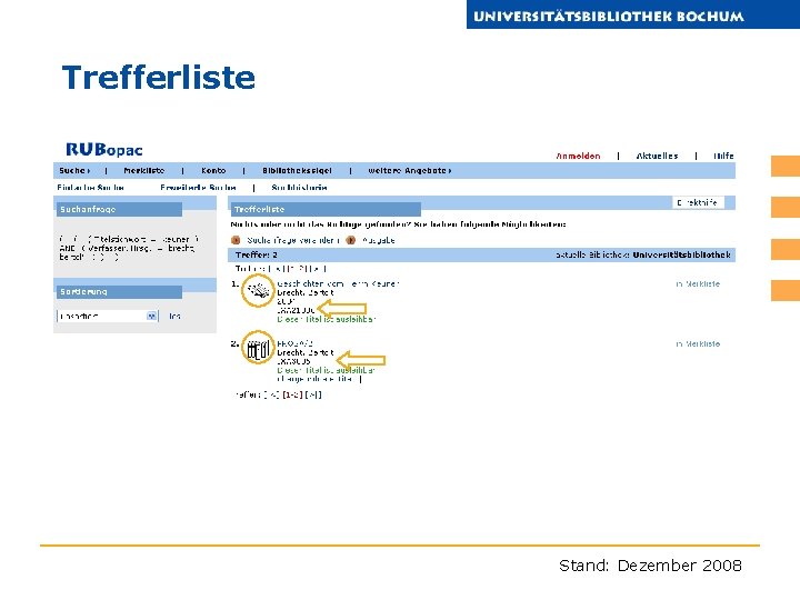 Trefferliste Stand: Dezember 2008 