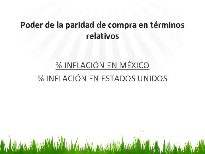 Poder de la paridad de compra en términos relativos % INFLACIÓN EN MÉXICO %