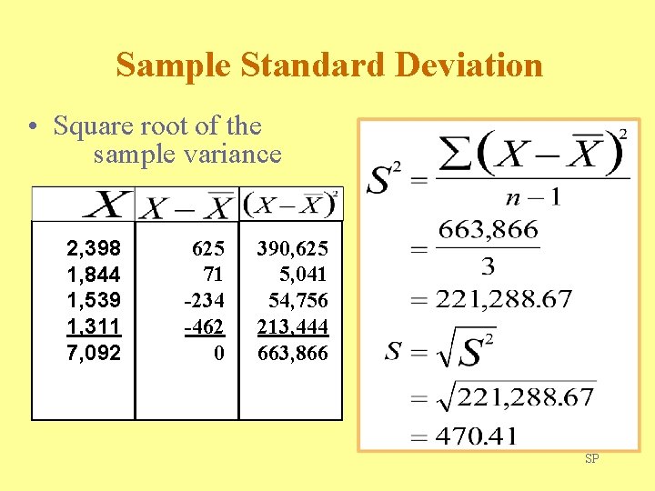 Sample Standard Deviation • Square root of the sample variance 2, 398 1, 844