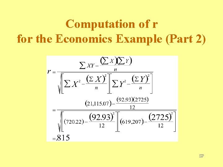 Computation of r for the Economics Example (Part 2) SP 