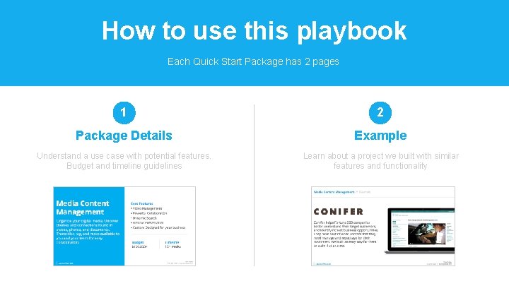 How to use this playbook Each Quick Start Package has 2 pages 1 2