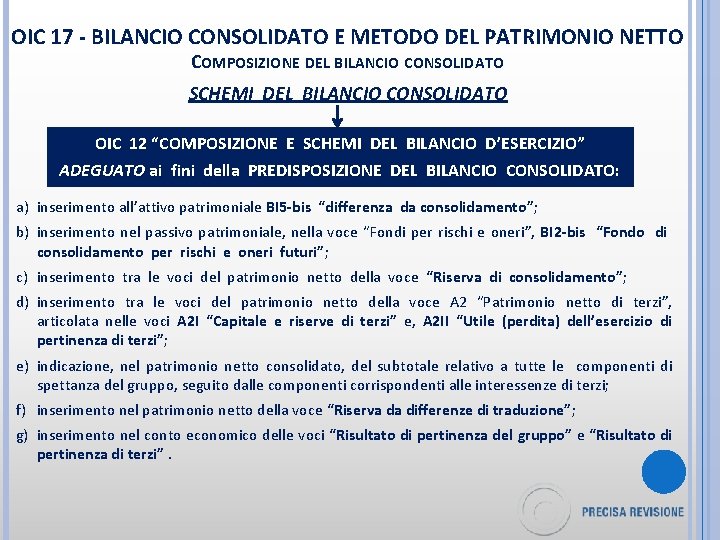 OIC 17 - BILANCIO CONSOLIDATO E METODO DEL PATRIMONIO NETTO COMPOSIZIONE DEL BILANCIO CONSOLIDATO