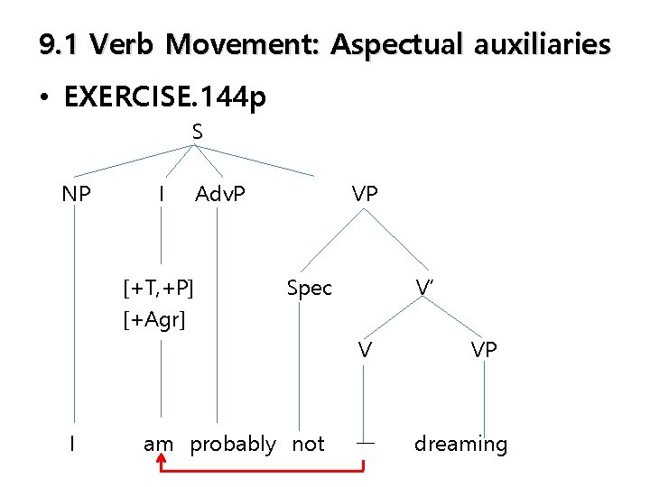 9. 1 Verb Movement: Aspectual auxiliaries • EXERCISE. 144 p S NP I [+T,
