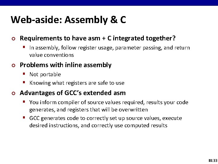 Web-aside: Assembly & C ¢ Requirements to have asm + C integrated together? §