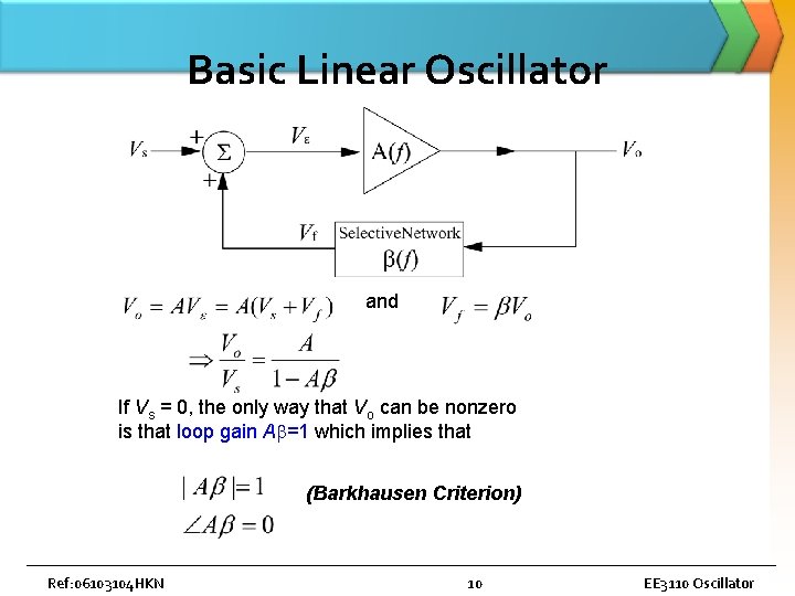 Basic Linear Oscillator and If Vs = 0, the only way that Vo can