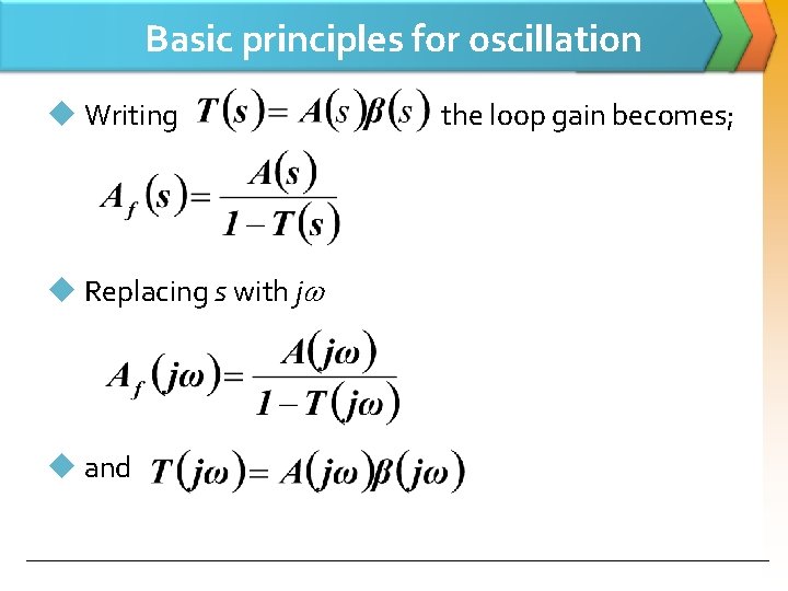 Basic principles for oscillation u Writing u Replacing s with j u and the