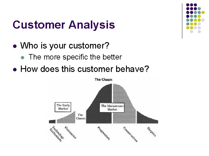 Customer Analysis l Who is your customer? l l The more specific the better