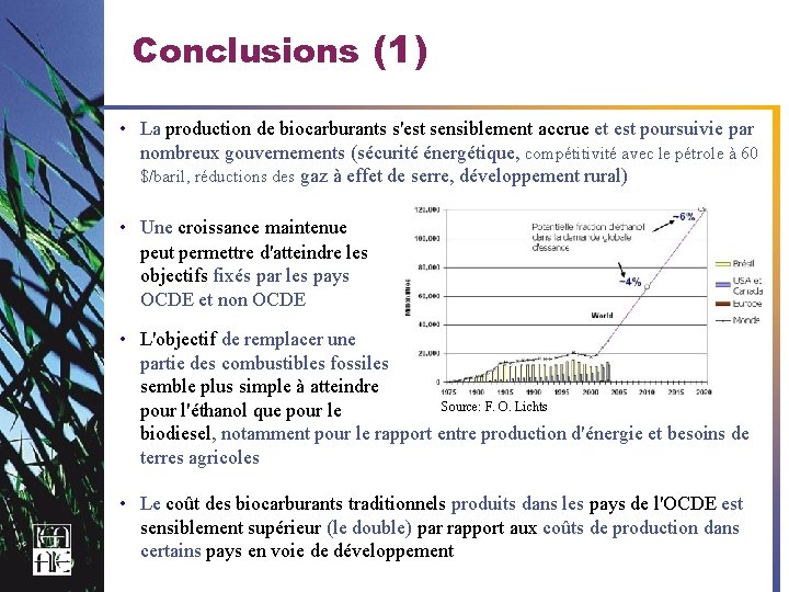 Conclusions (1) • La production de biocarburants s'est sensiblement accrue et est poursuivie par