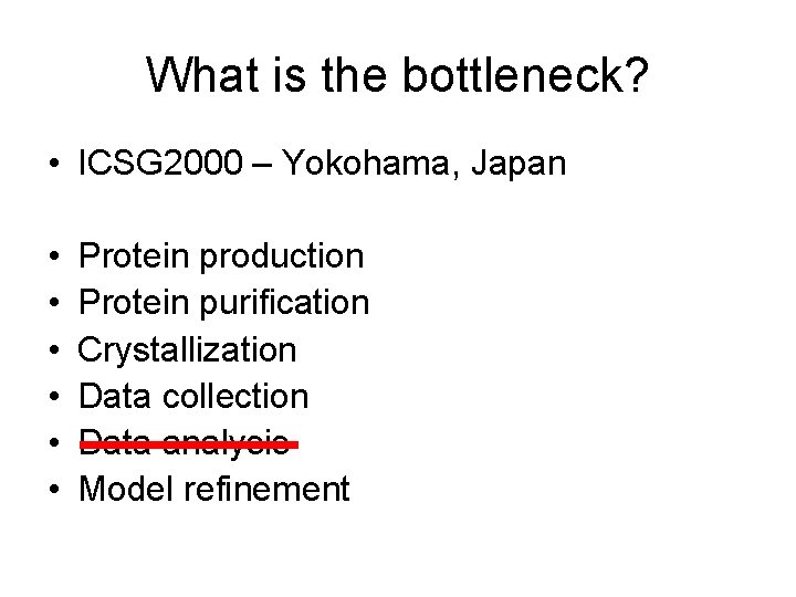 What is the bottleneck? • ICSG 2000 – Yokohama, Japan • • • Protein