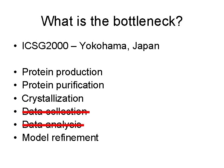 What is the bottleneck? • ICSG 2000 – Yokohama, Japan • • • Protein