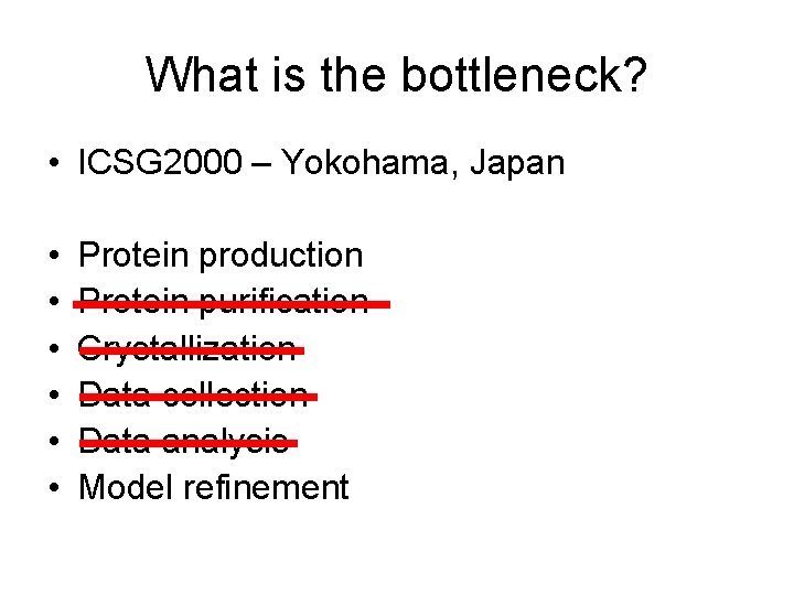 What is the bottleneck? • ICSG 2000 – Yokohama, Japan • • • Protein