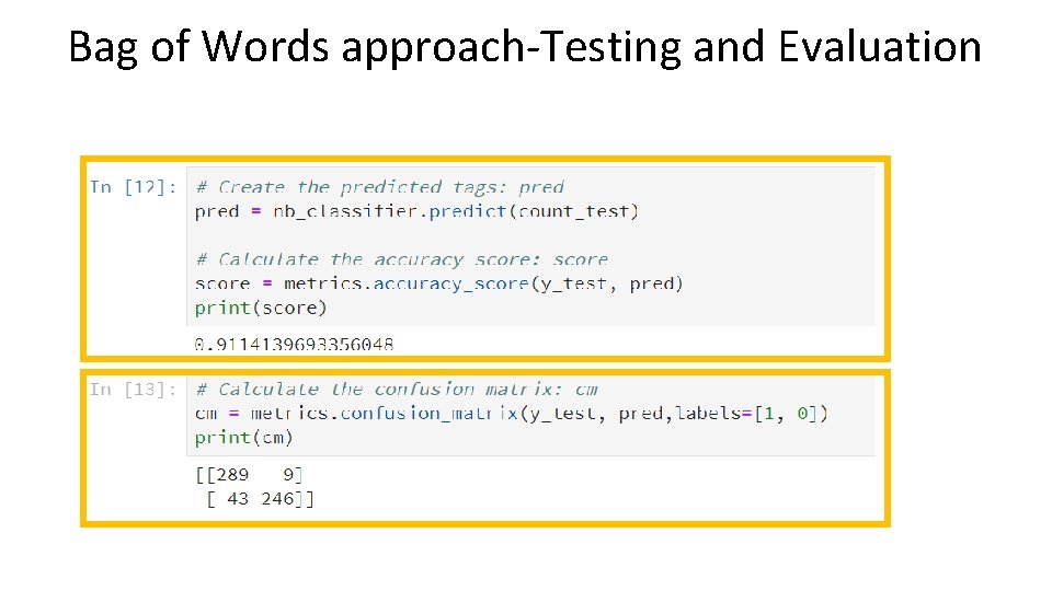 Bag of Words approach-Testing and Evaluation 