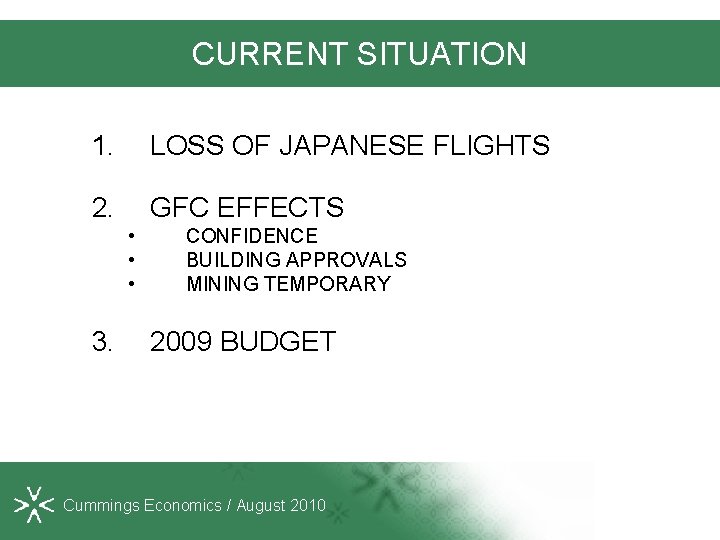 CURRENT SITUATION 1. LOSS OF JAPANESE FLIGHTS 2. GFC EFFECTS • • • 3.