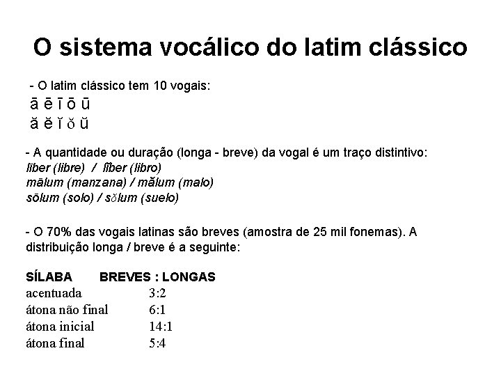 O sistema vocálico do latim clássico - O latim clássico tem 10 vogais: āēīōū