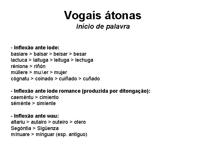 Vogais átonas início de palavra - Inflexão ante iode: basiare > baisar > besar Vogais átonas início de palavra - Inflexão ante iode: basiare > baisar > besar