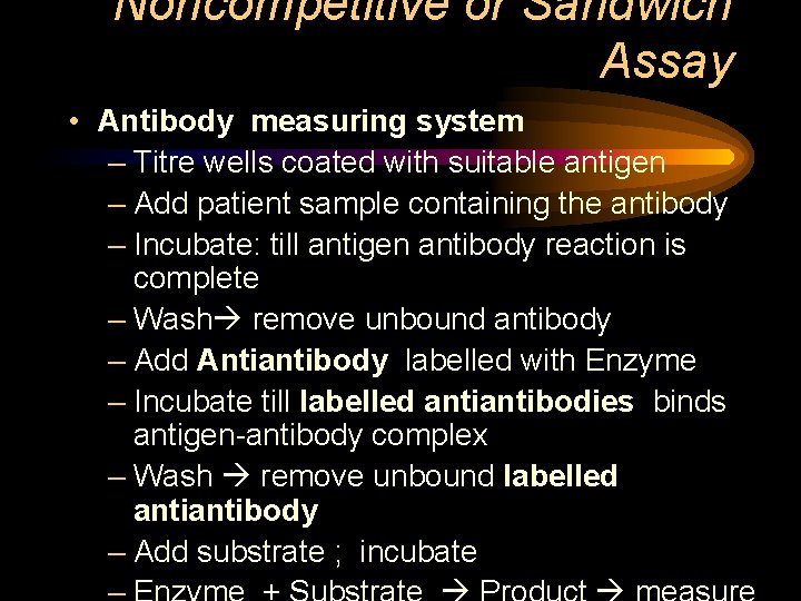 Noncompetitive or Sandwich Assay • Antibody measuring system – Titre wells coated with suitable