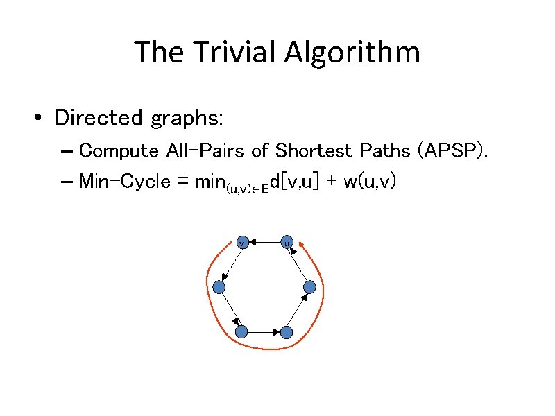 The Trivial Algorithm • Directed graphs: – Compute All-Pairs of Shortest Paths (APSP). –