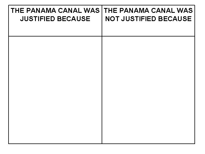 THE PANAMA CANAL WAS JUSTIFIED BECAUSE NOT JUSTIFIED BECAUSE 