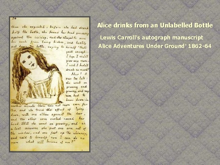 Alice drinks from an Unlabelled Bottle Lewis Carroll’s autograph manuscript Alice Adventures Under Ground’