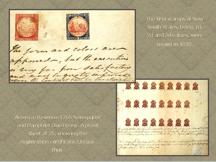 The first stamps of New South Wales, being 1 d, 2 d and 3