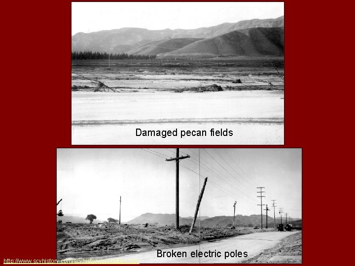Damaged pecan fields http: //www. scvhistory. com/scvhistory. htm Broken electric poles 