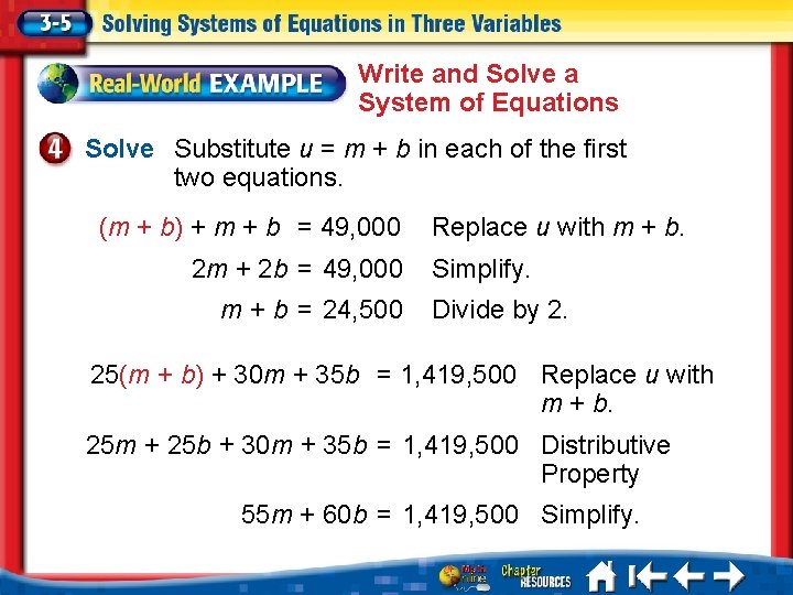 Write and Solve a System of Equations Solve Substitute u = m + b