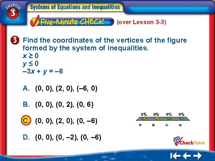 (over Lesson 3 -3) Find the coordinates of the vertices of the figure formed