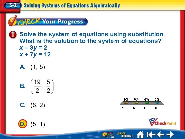 Solve the system of equations using substitution. What is the solution to the system